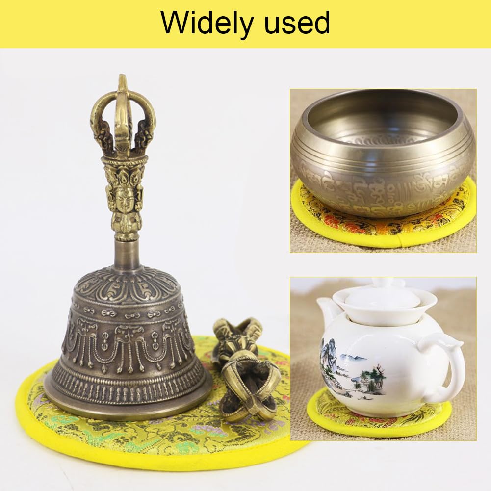 BESPORTBLE Klangschalenkissen 10cm - Handgefertigte Meditation Unterlage Schwarz Gold