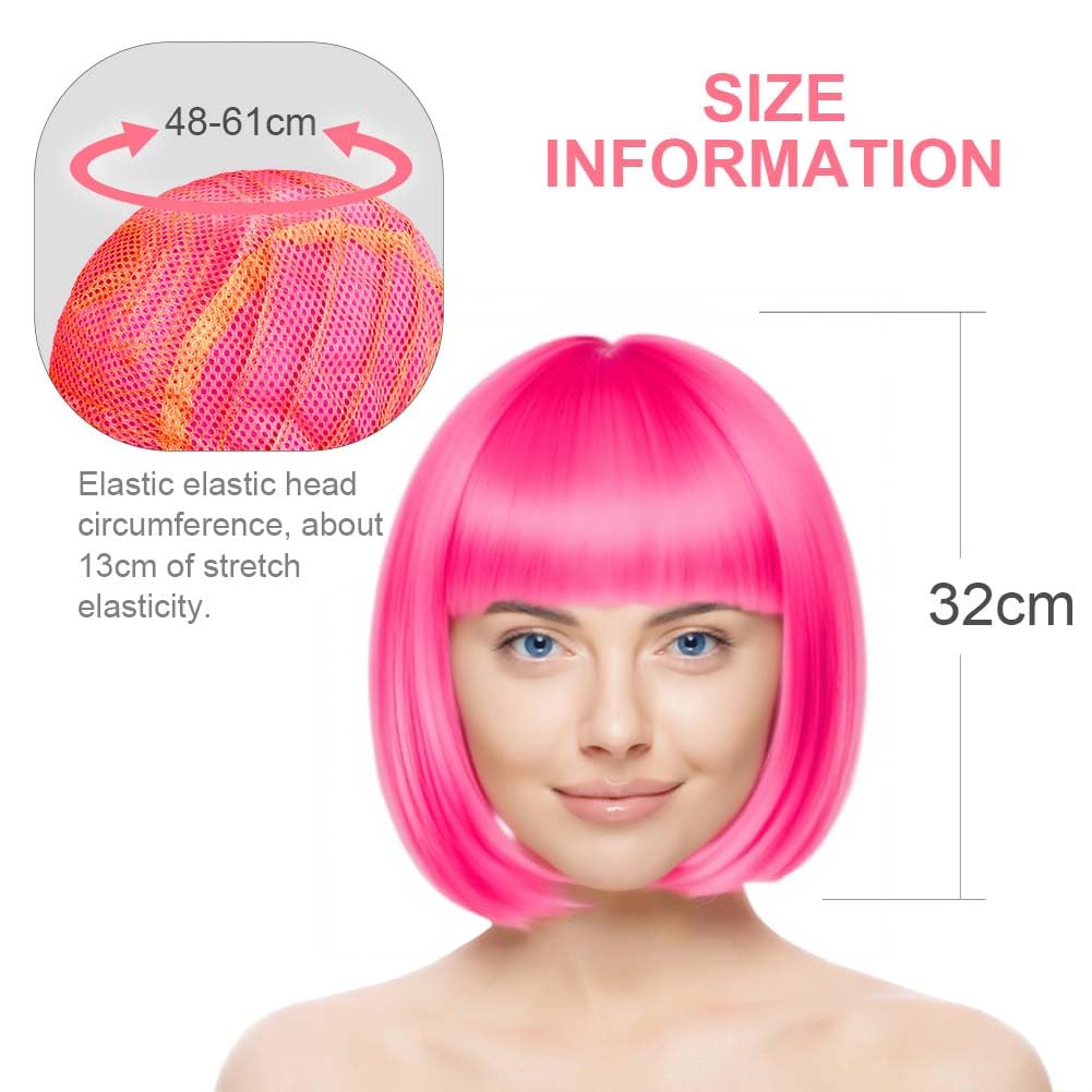 Aomig Parrucca Caschetto, Colorate Parrucca Set con Occhiali e 2 Cappuccio Parrucca Gratuito, Parrucche a Spalla di Bob Cosplay Parrucca per Spettacolo Teatrale, Carnevale, Halloween, Festa - 3