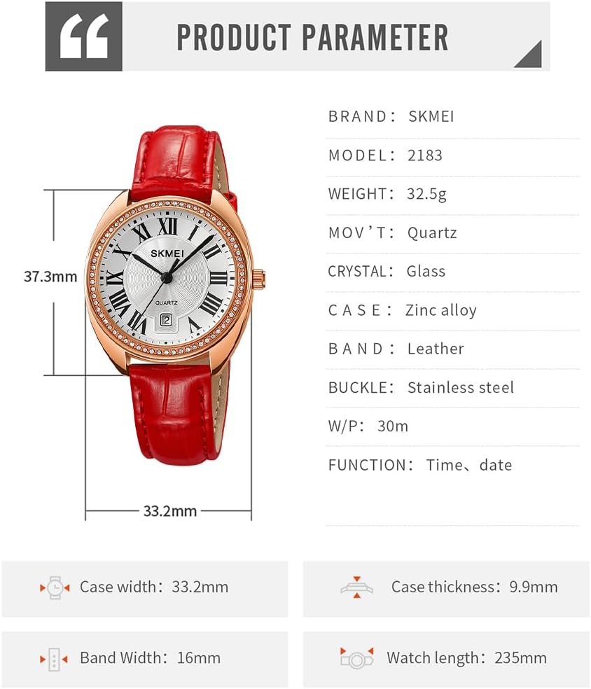 SKMEI Watch for Women Ladies Leather Band Fashion Simple Light Waterproof Casual Dress Analog Quartz Girl Female Gifts Black Wrist Watches - Image 6