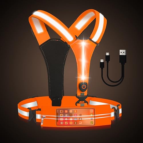 YICFIS Upgraded LED Reflective Vest Running Gear, USB Rechargeable Running Gear Night Light up Vest Safety Gear Adjustable Size for Runners Walkers