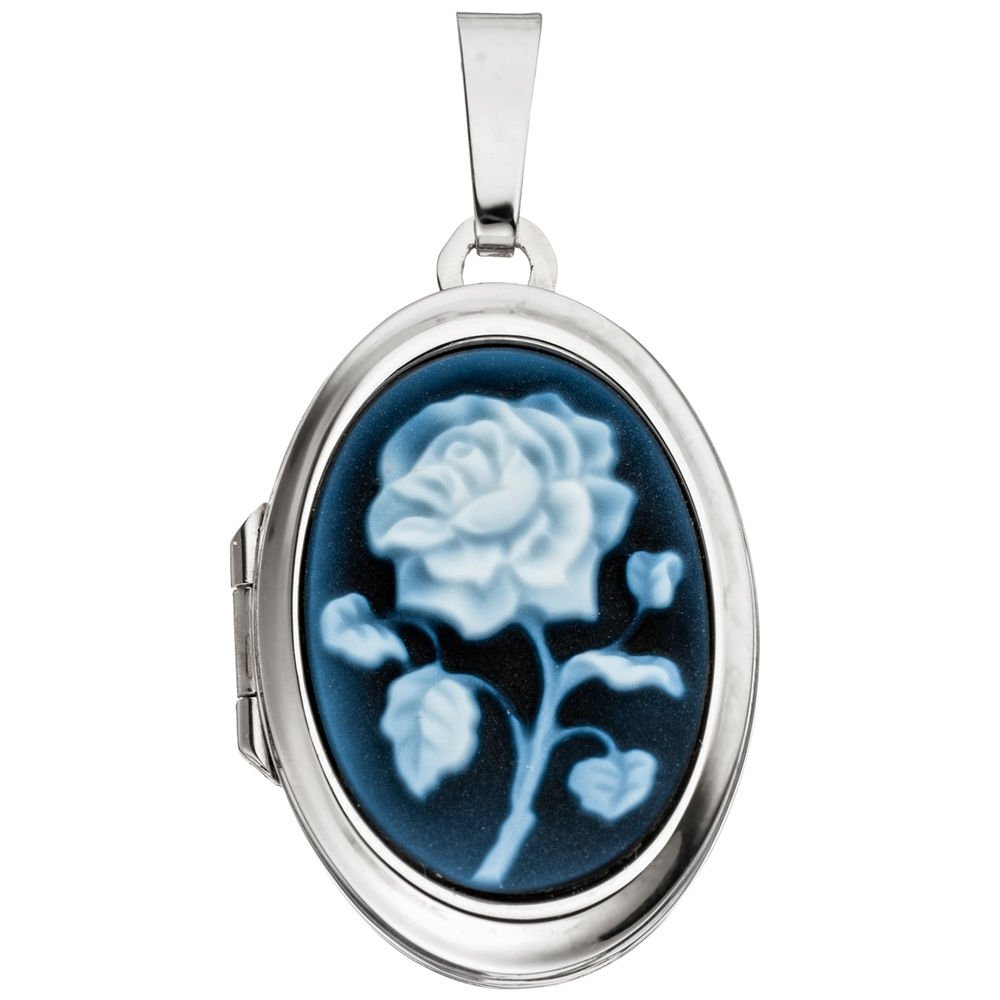 Medaillon oval 925 Sterling Silber 1 blaue Achatgemme zum Öffnen 