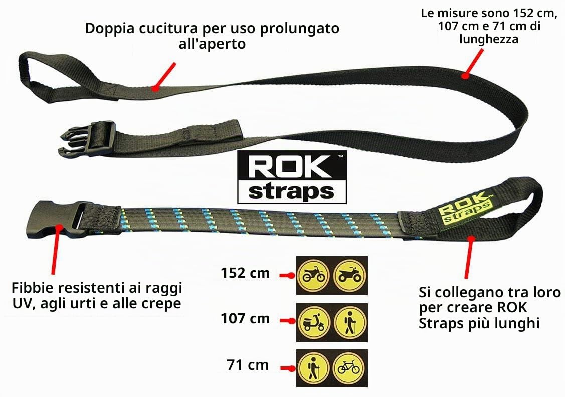 ROK - Cinghie regolabili per moto, 45,7-152,4 cm, confezione da due