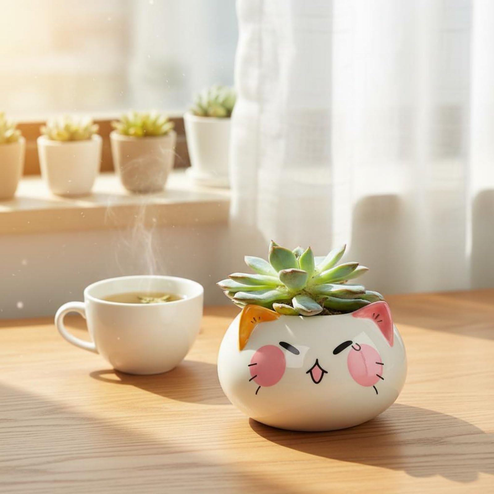 Amazon.co.jp: predolo 猫型ミニ植木鉢 可愛いデザイン 陶器製アニマル