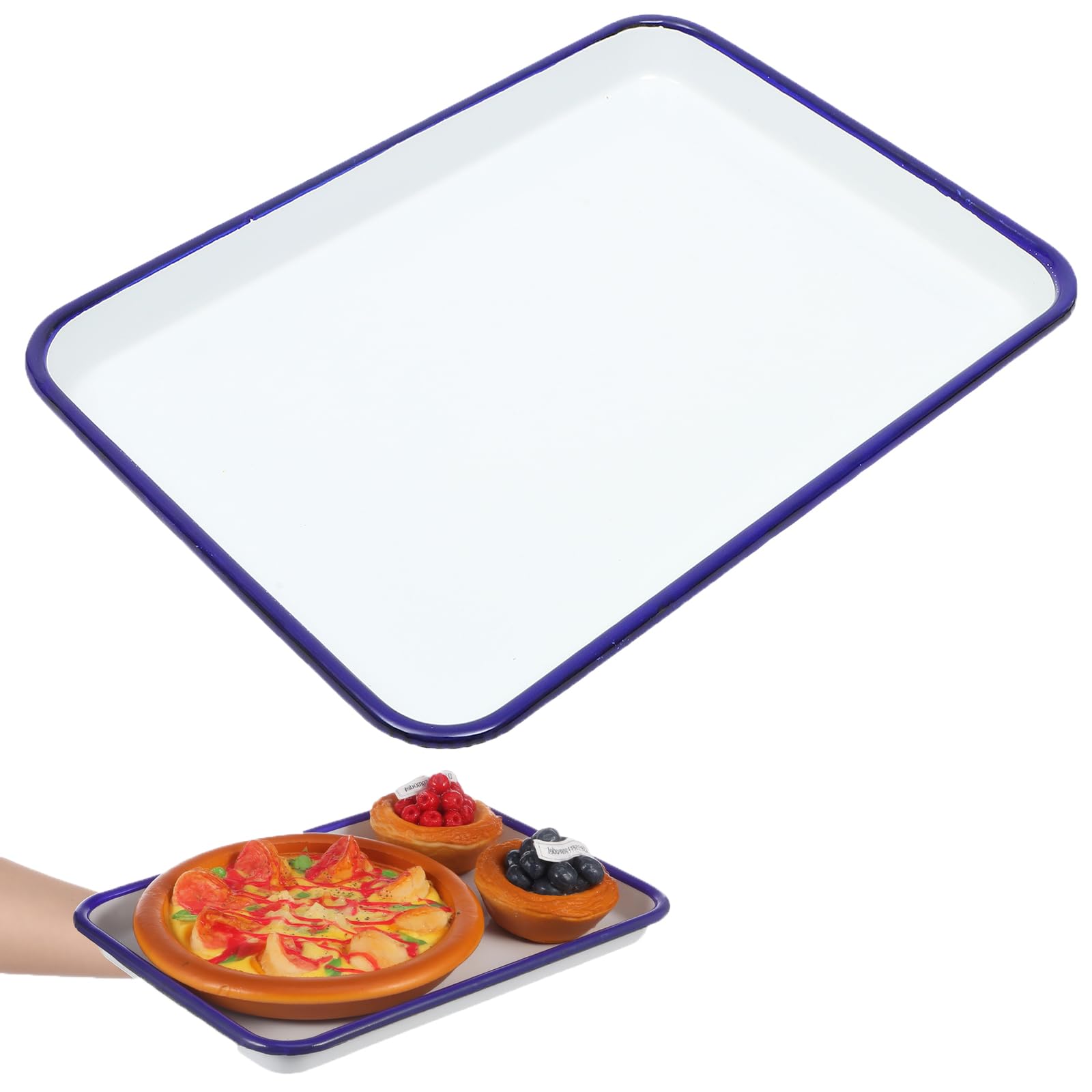 Beavorty Enamel Bake Pan 10.63X7.48X0.98In Rectangular Enamelware Roasting Tray Heat-Resistant Oven Baking Pan for Pies Cakes Vegetables Serving Dish