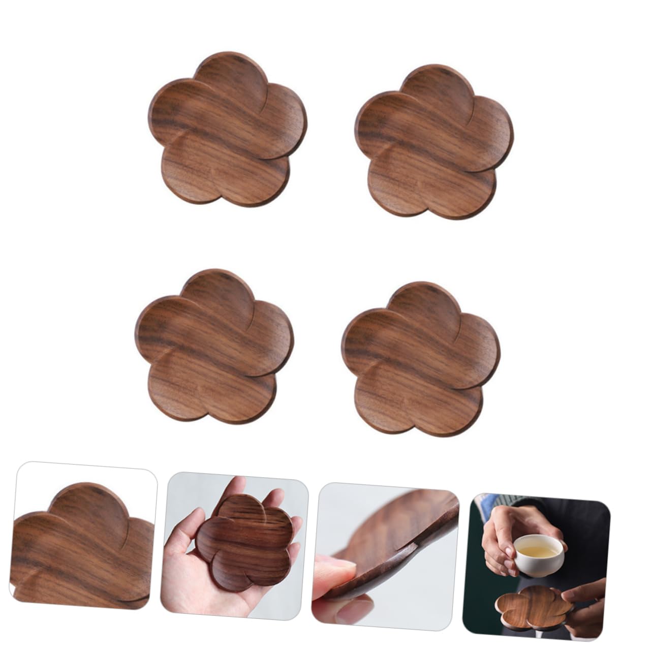 Posavasos de Nogal en Forma de Pétalo, 4 Piezas Marrón