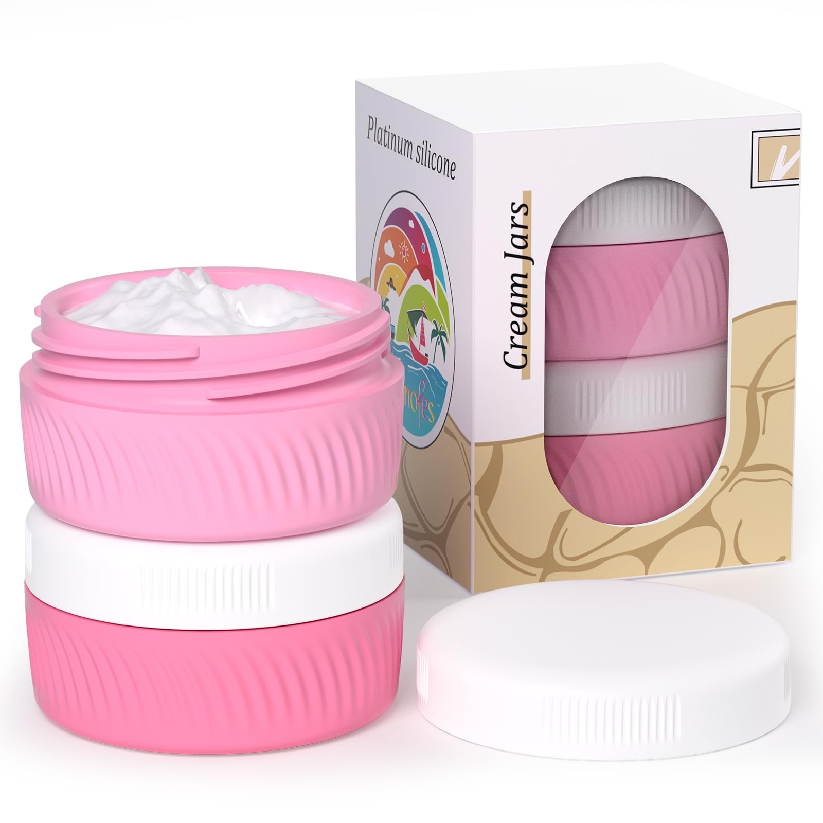 Vinofes Silicone Cream Jars BPA Free, TSA Approved 1.35oz Travel Size Containers, Leak-proof Travel Essentials with Lid for Cosmetic Face Hand Body