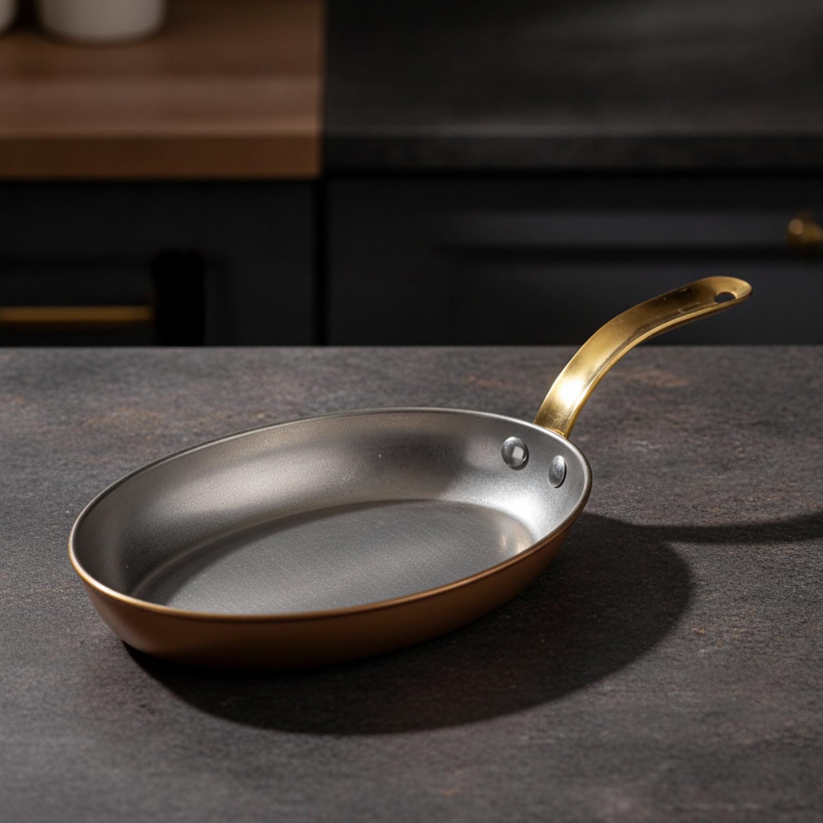 Piatto con Manico in Acciaio Inox Piatto da Portata Dorato Stoviglie per Ristoratori, 24cm