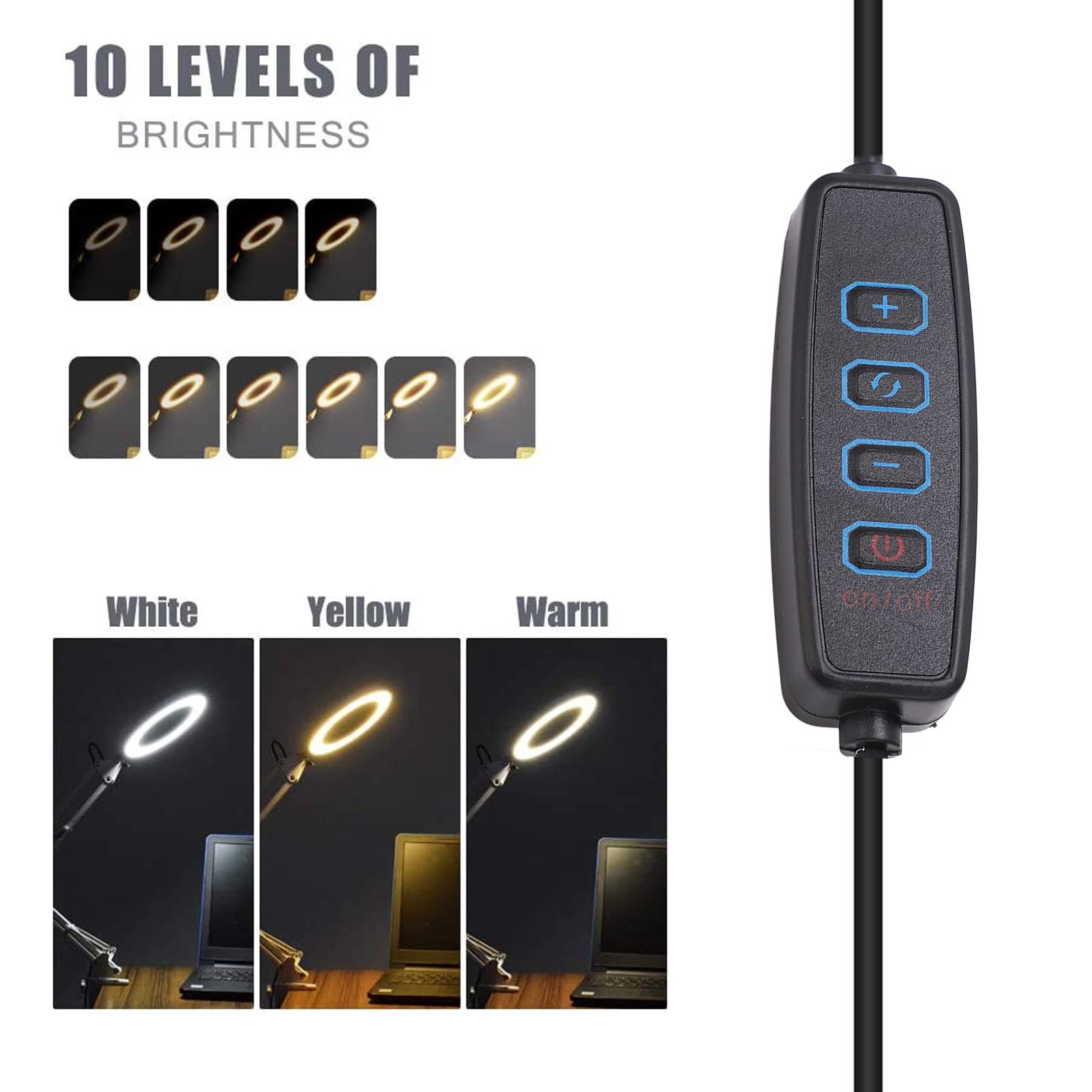 Focket Lente d'Ingrandimento 5X con Luce e Supporto, Lampada d'Ingrandimento LED a Braccio orientabile Regolabile, Lampada Tavolo dimmerabile, Luce banco per la Lettura Artigianale