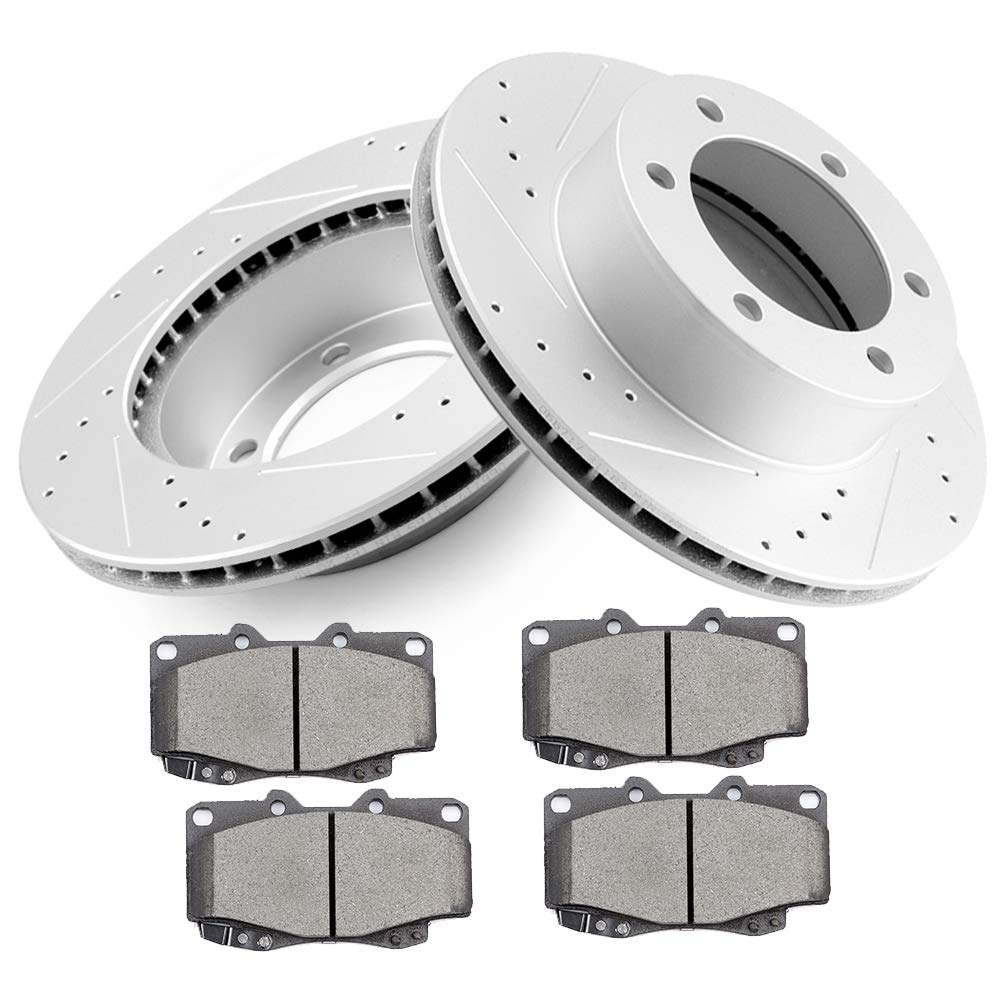 BRAKEUS 6 Lugs D/S Brake Rotors & Ceramic Pads Kits Replacement for 1995-2002 for Toyota 4Runner,1995-2004 for Toyota Tacoma