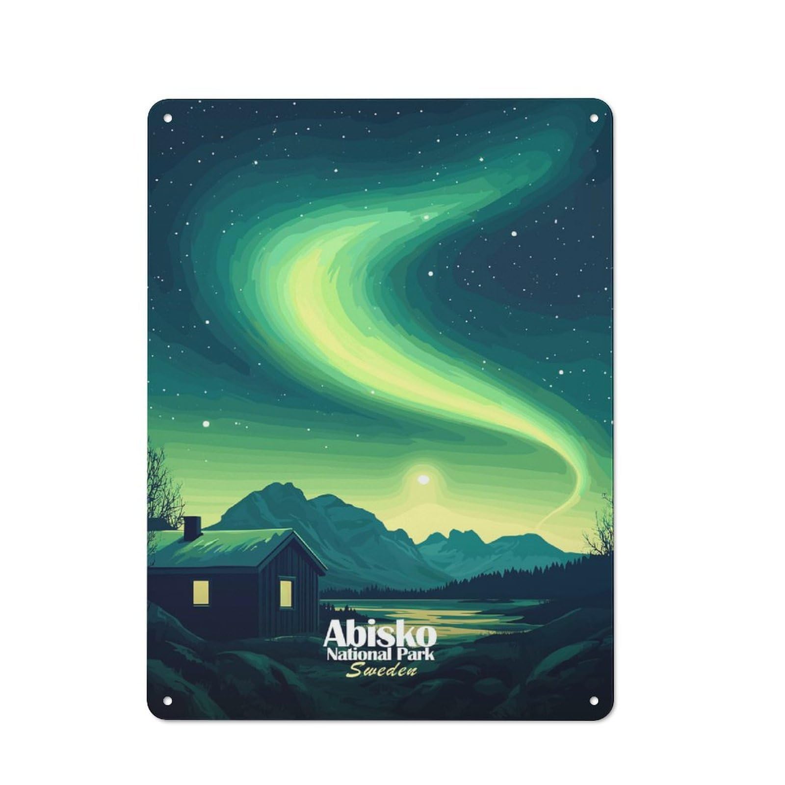 Junmoney Style-8 Metal Plaque With Northern Lights Landscape Design 40X30cm, Rustic Cafe Wall Decor For Restaurant, Kitchen, Counter Or Breakfast Nook