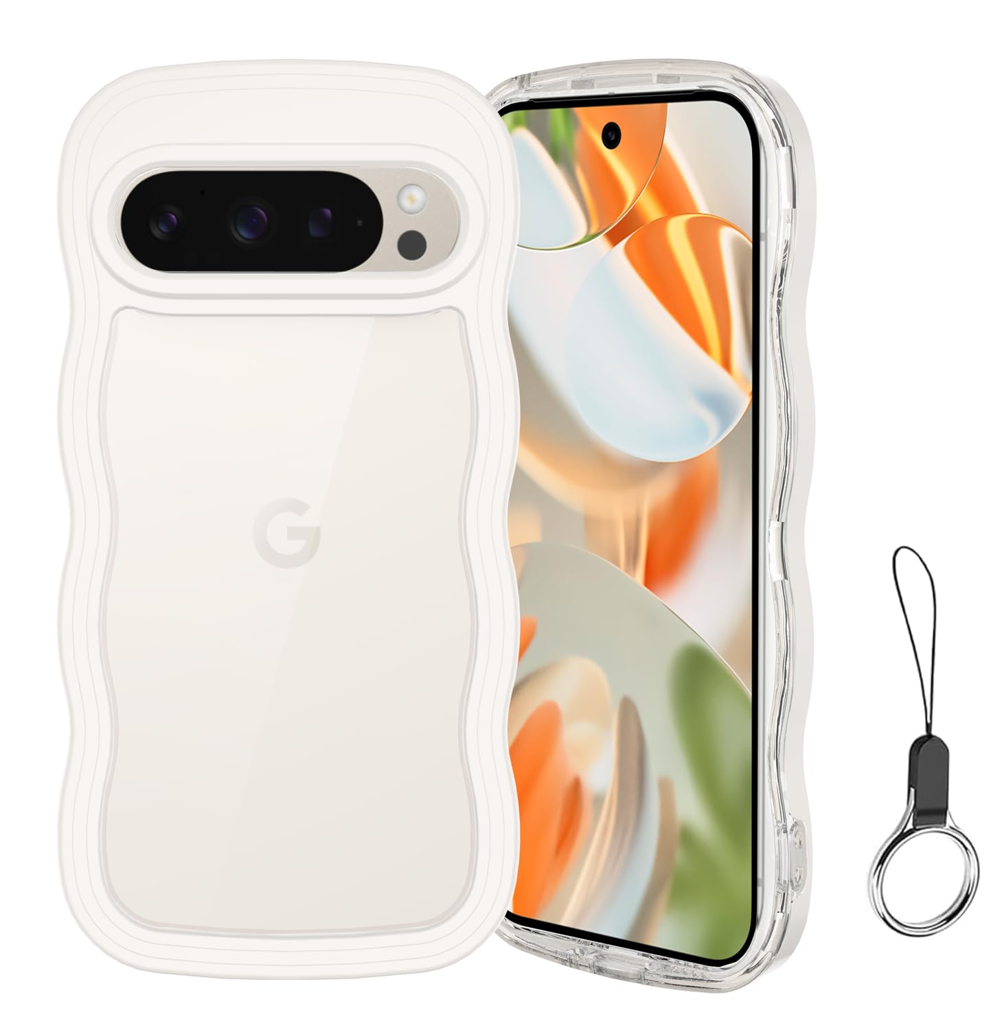 Google Pixel 10/10 Pro/9/9 Pro ケース クリア ウェーブ ピクセル10 TPU波状フレーム うねうね グーグル ピクセル10 Pro 滑り止め スマホケースウェーブ デザイン 手にフィット 韓国 可愛い 女性用 女子向け 人気 落下防止 耐衝撃 ストラップホール付き(ホワイト)