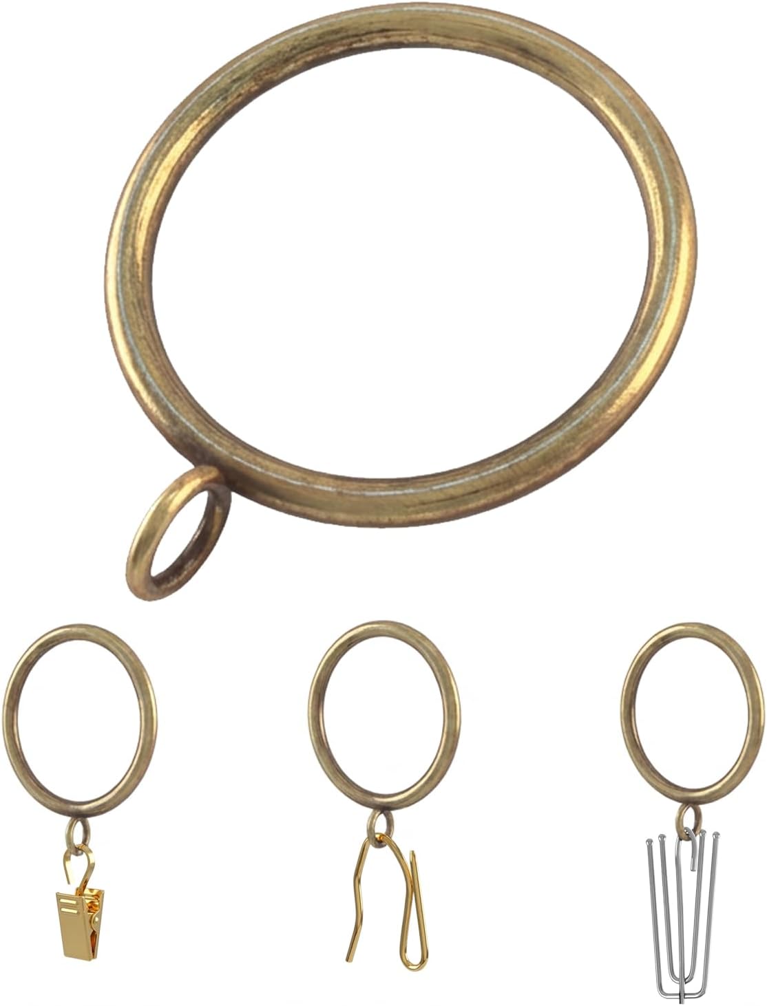 Heavy Duty Nickel Plated Metal Curtain Rings with Clips Hooks for Showers, Bedroom, Living Room, Curtain, Photos, Home Decoration (Cocoa, 42)