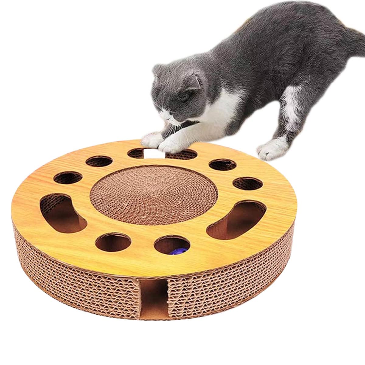 Cat Scratcher Cardboard Shaped Corrugated Busy Box Toy teaser wand Catnip Scratcher Cardboard-Brown