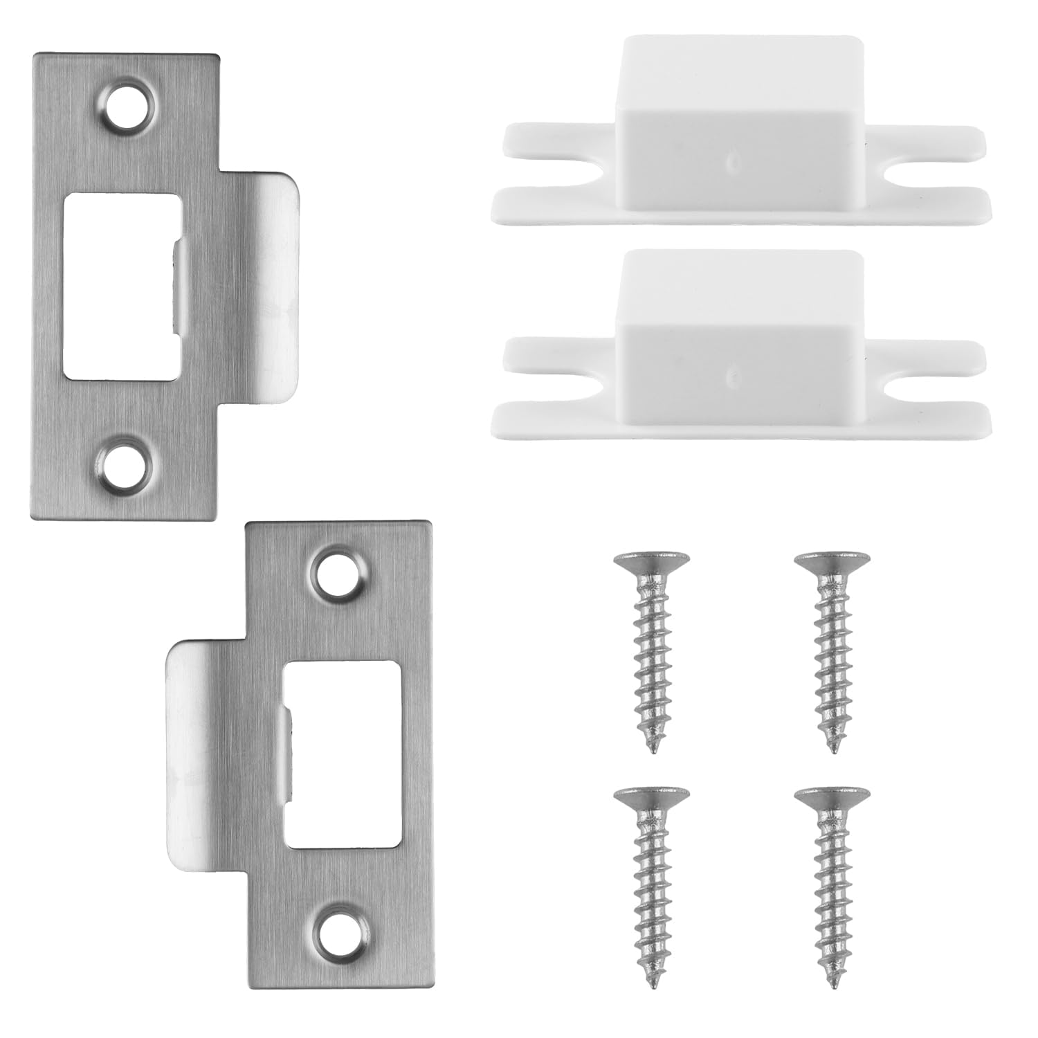 Tabanzhe Silver 2Pcs Stainless Steel Door Strike Plate-Door Latch Strike Plate With Dust Box And Matching Screws Replacement Door Latch Reinforcement Plates For Wood Metal Door Jamb Door Latches(Silver)