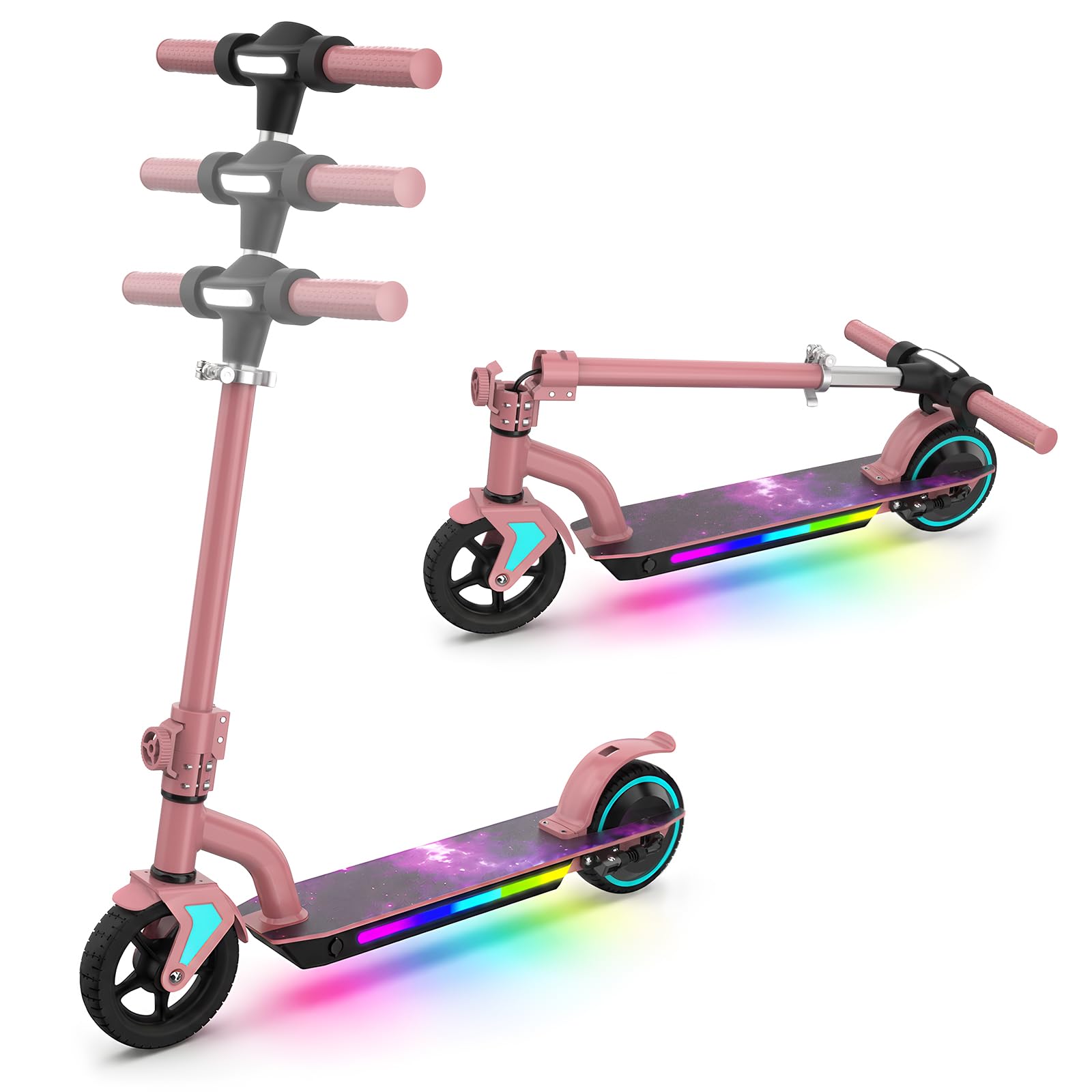 Trottinette électrique pour Enfants âgés de 6 à 16 Ans | 6/10/16 km/h, autonomie max. 16 km, lumières colorées, affichage LED, hauteur réglable, pliable, pour garçons et filles