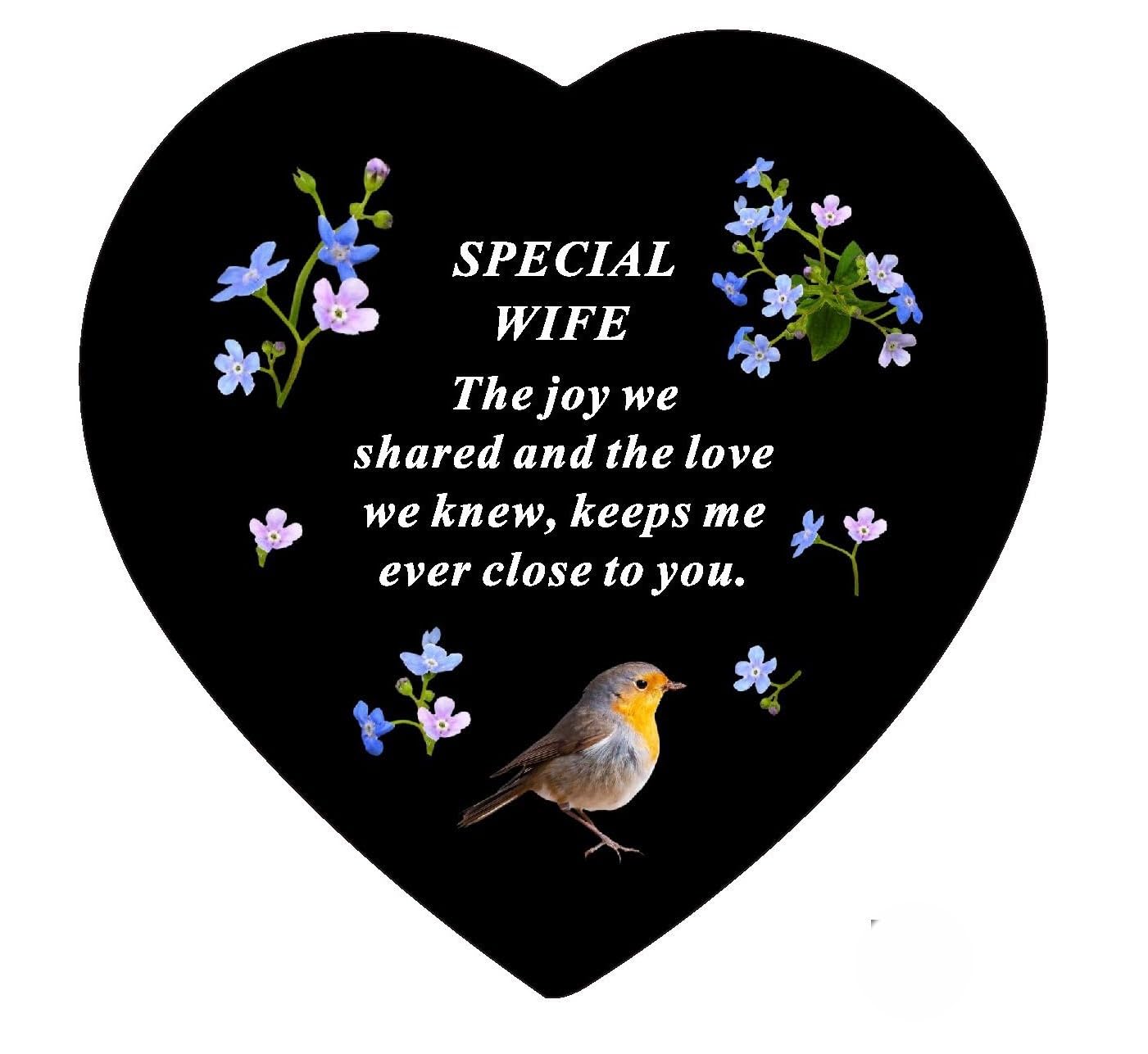 Wife Memorial Heart Plaque Robin Forget Me Not Graveside Remembrance Tribute
