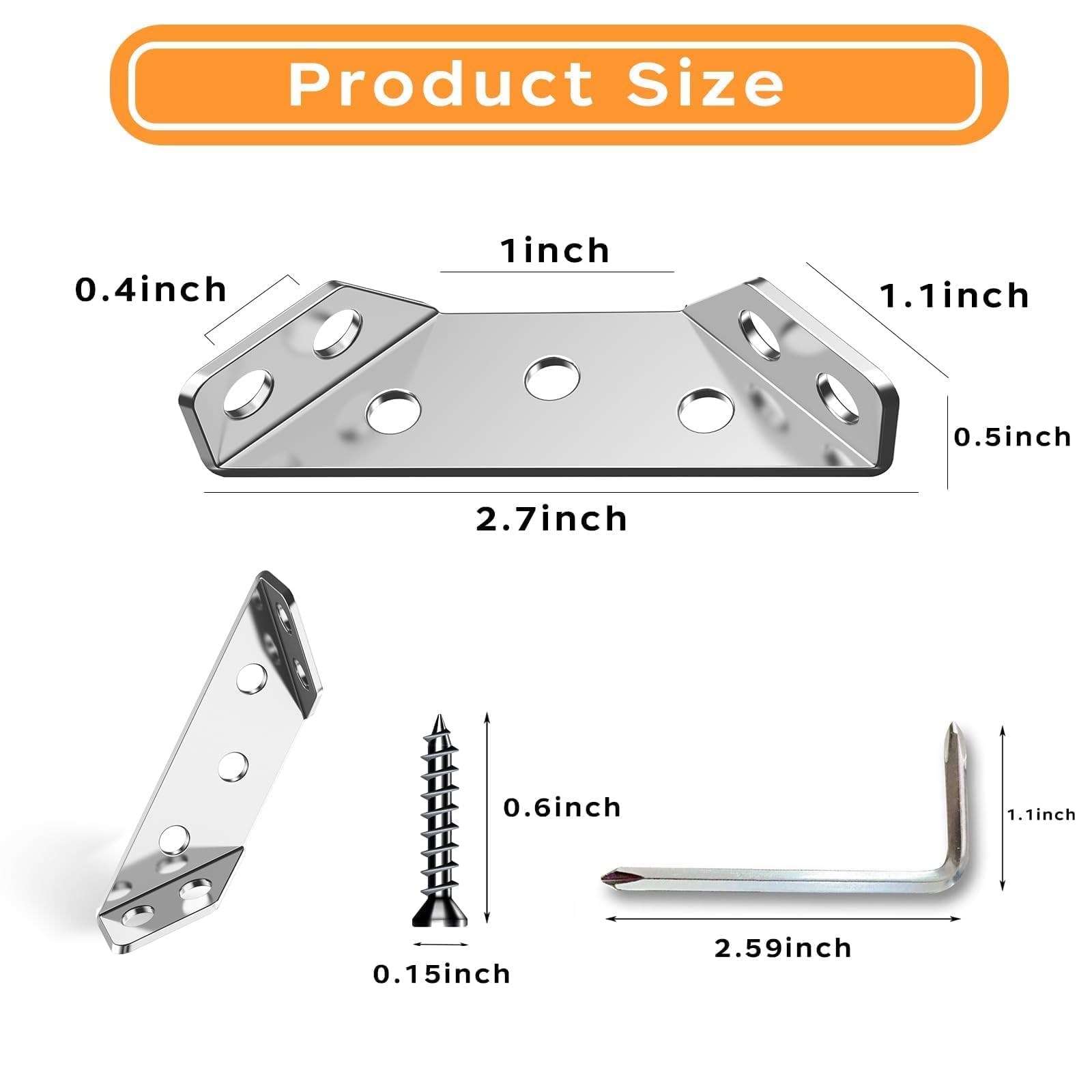 Bigwaves 10pcs Corner Bracket With Screws,Universal Stainless Steel Furniture Corner Connector, Heavy Duty Triangular Support Angle Brackets For Wood Furniture, Cabinets, Tables, And Chairs