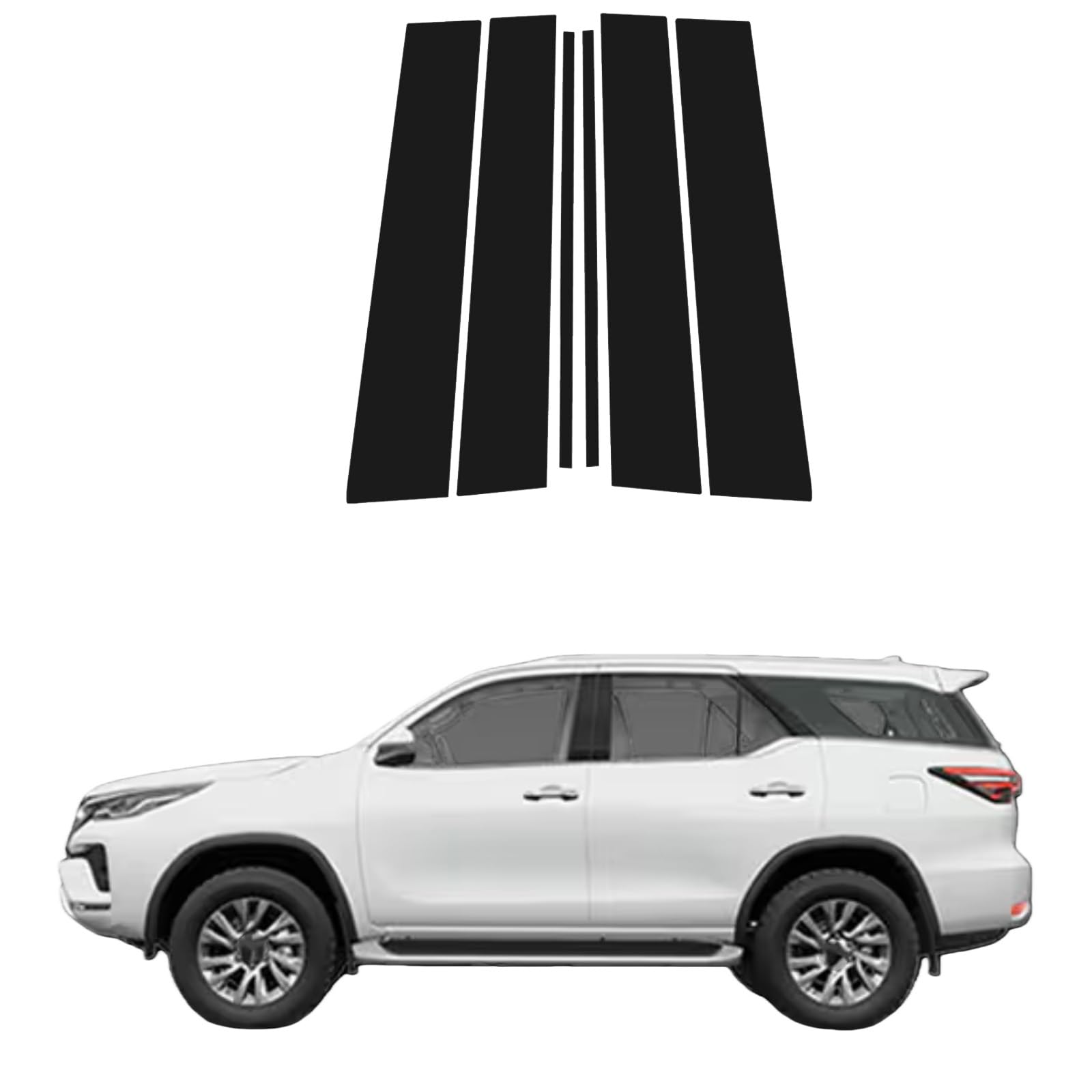 Car Window Center Pillar Stickers for Toyota Fortuner 2024-2025 - Car PC Window Trim Protect Prevent Scratches Black Exterior Protection Film
