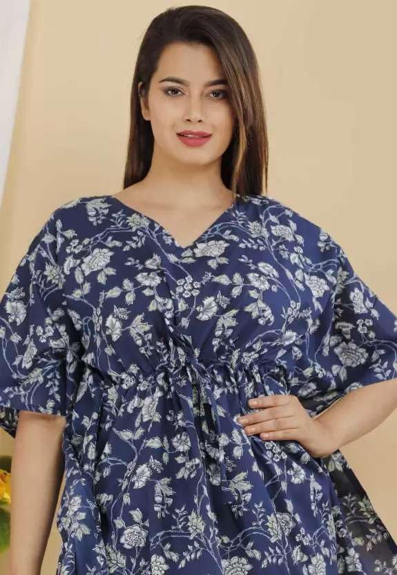 Image of Women's Cotton Floral Printed Casual & Night Wear Kaftan with Pant