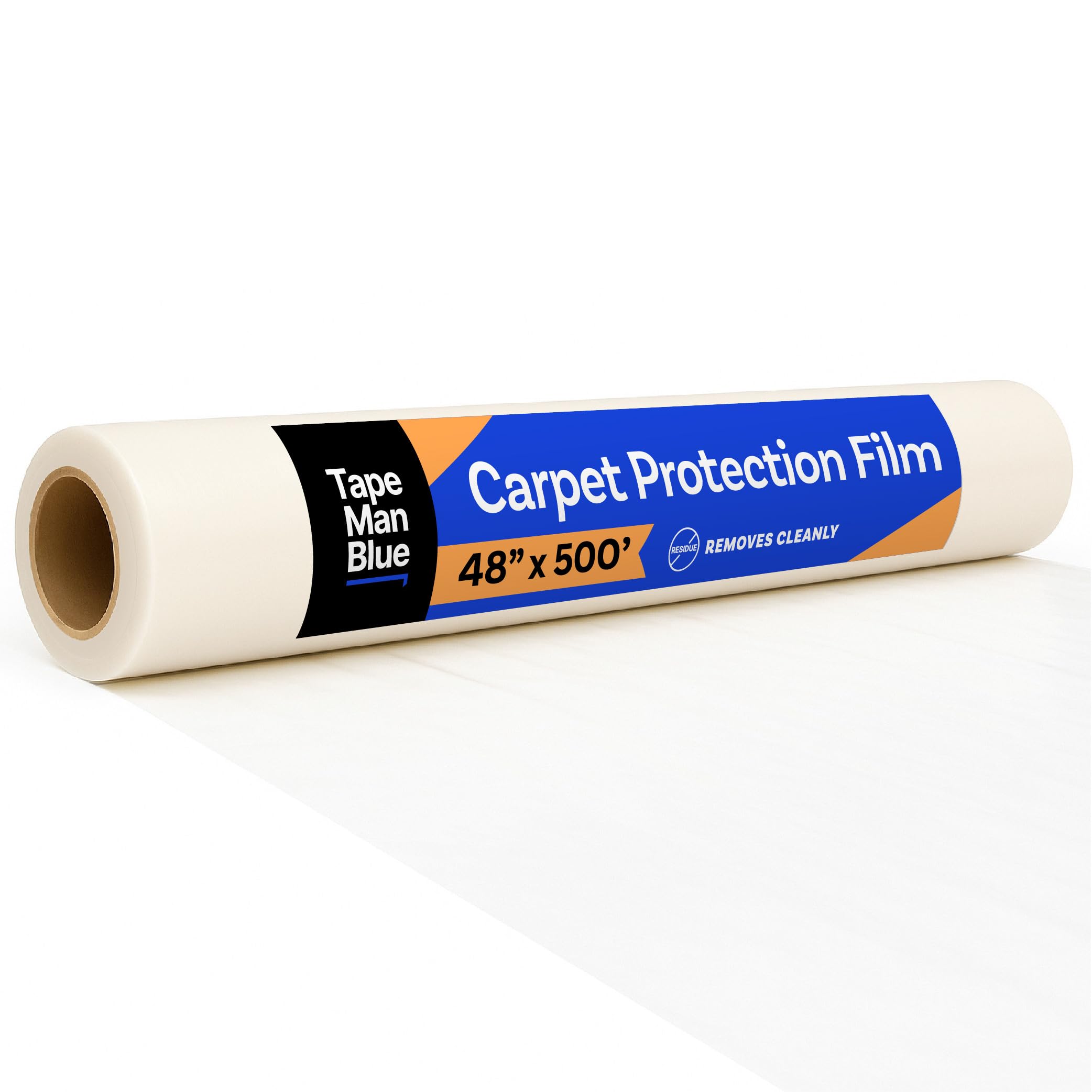 - TapeManBlue Carpet Protection Film, 48 inch x 500 Foot roll, Self Adhesive Plastic Carpet Protector Film with Clean Removal & Easy Unwind, Strong and Durable Covering for Construction