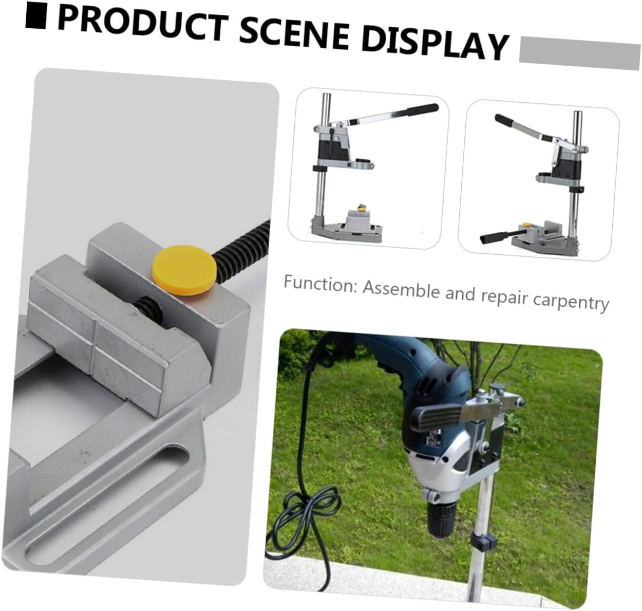 Adjustable Drill Press Table Stand with Iron Base and Single Hole, Universal Bench Clamp Holder for Power Drill Accessories, Compatible with Woodworking and Workshop Use
