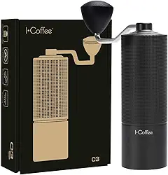 Moedor de Café Compacto Manual, Inox Preto, Ajuste de Moagem e Capacidade de 20g