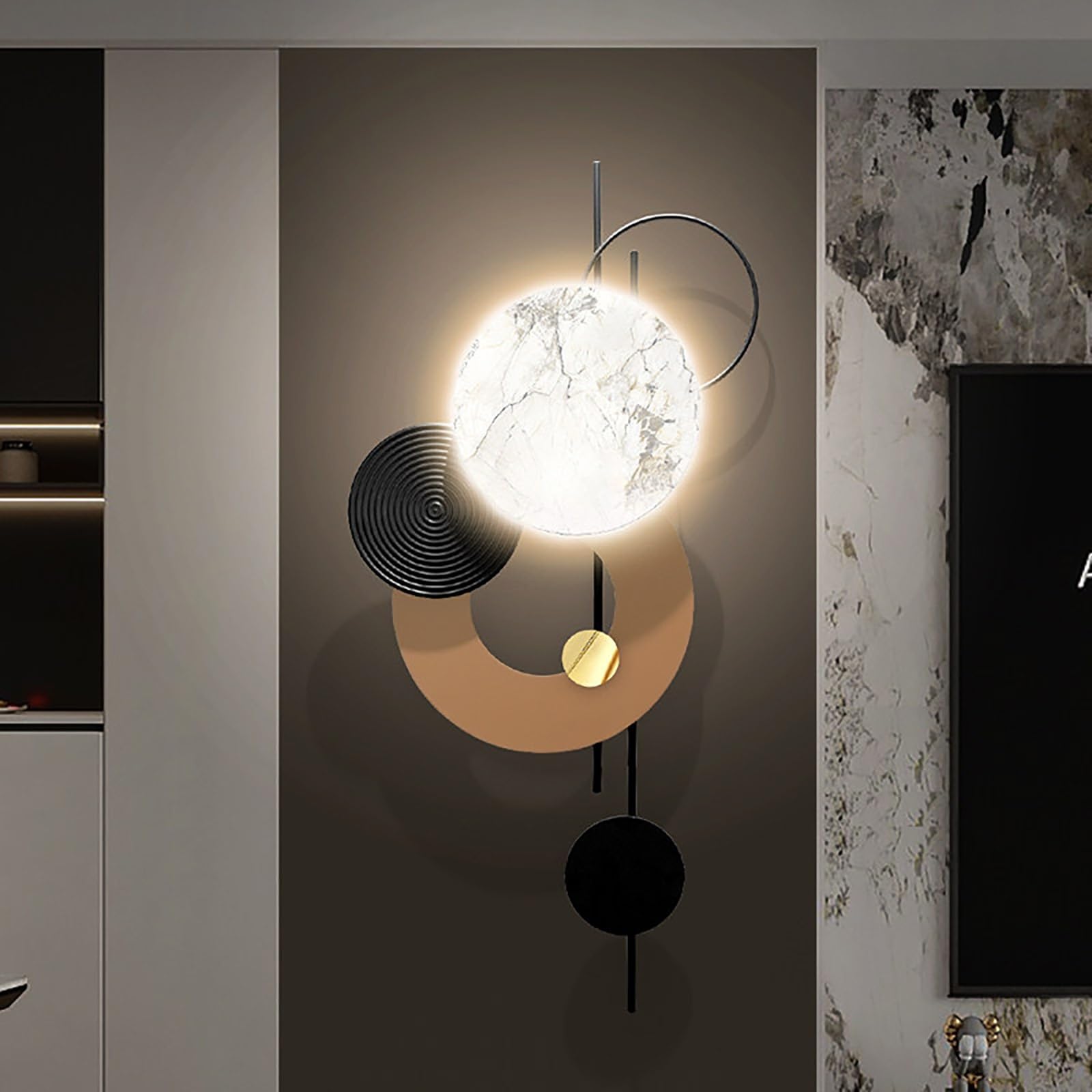 Grande decorazione artistica da parete a LED in metallo 3D, scultura da parete, scultura da appendere, decorazione moderna da parete per soggiorno, corridoio, ingresso