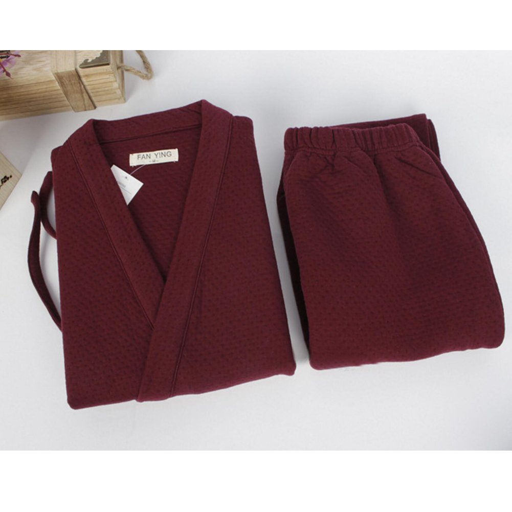 Fancy Pumpkin Plus épais Hommes Stil japonais Roben lâche Hiver Chaud Kimono Pyjamas kostüm [Taille L vin Rouge]