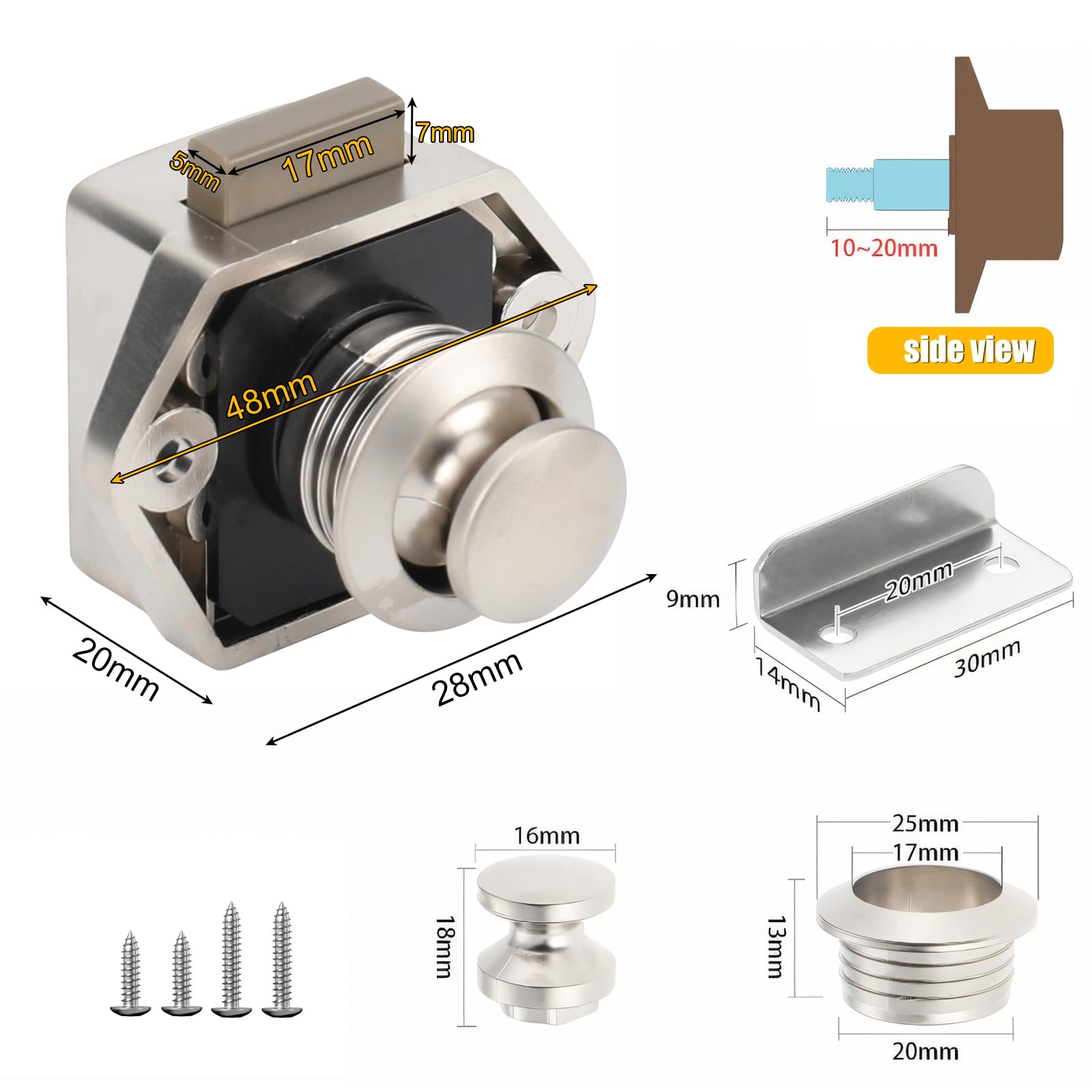 Opaltool Push Button Latch Lock, 15-20mm Keyless Door Lock with Screw - Image 2