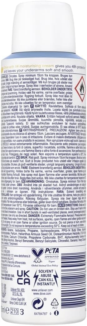 Dove Deodorante Spray, Classic Care, Deodorante Antitraspirante Spray, Protezione Fino a 48 Ore, con 1/4 di Crema Idratante, Formula Delicata, Deodorante Uomo e Donna, 6 Pezzi da 150 ml