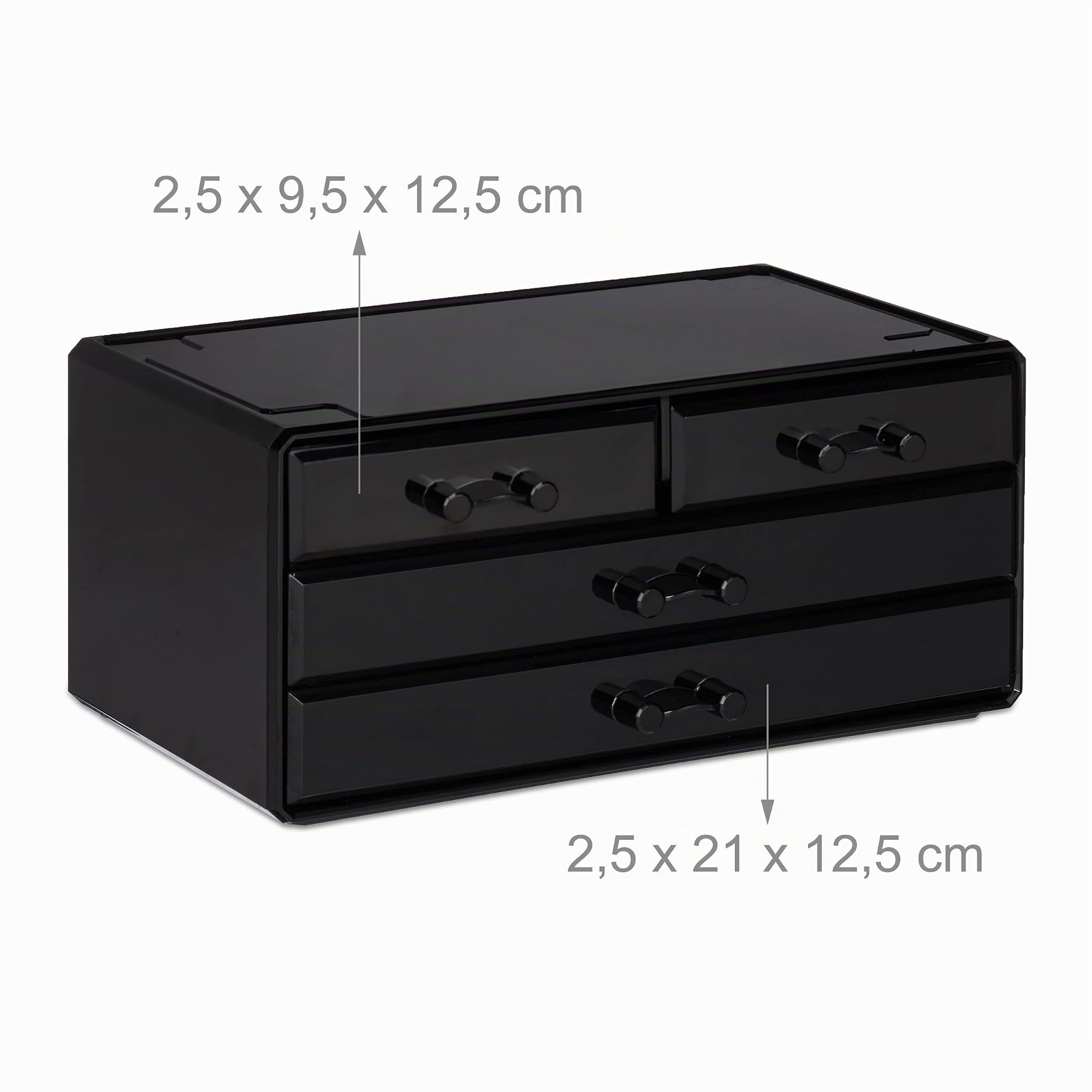 Relaxdays 2x Organizer Make-up, Contenitore con Porta-Rossetti e 4 Cassetti, Acrilico, Nero