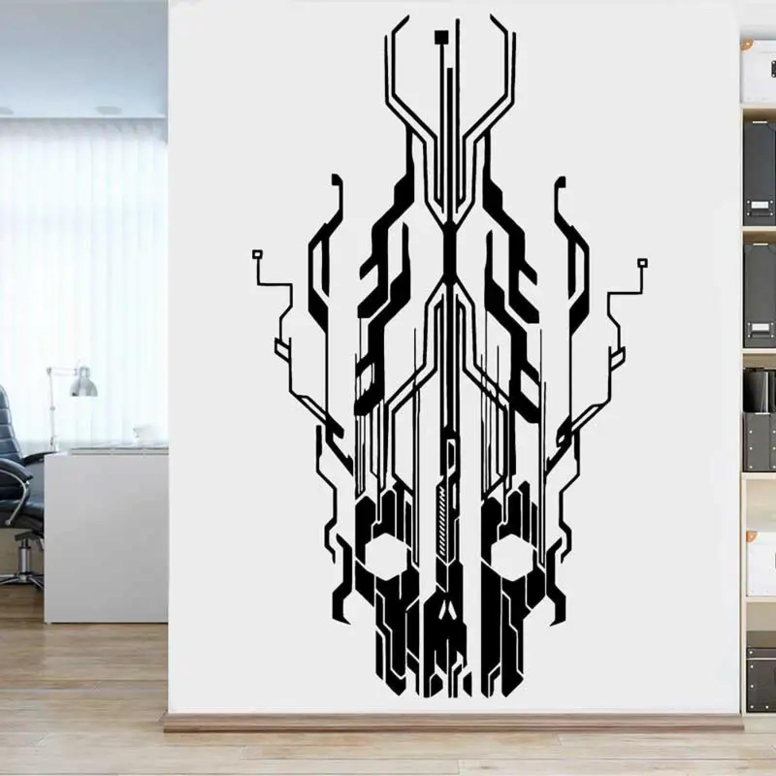 YOUOUSI Chip Circuit Technology Skull wall Sticker for Learning, Internet cafes, Technology, Business, Offices, Families, Children's playrooms, and Other wall Decorations.