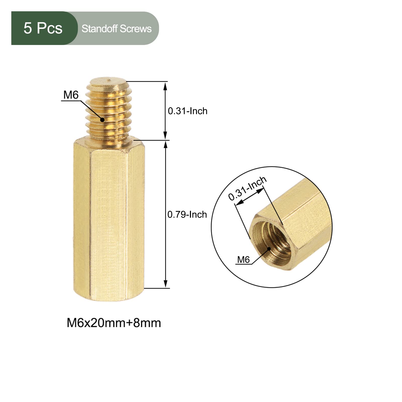 YOKIVE 5 Pcs M6 Standoff Screws, Brass Hex PCB Standoffs, Keep Height Consistent, Great for Motherboard (Gold Tone, 20mm+8mm) - Image 2