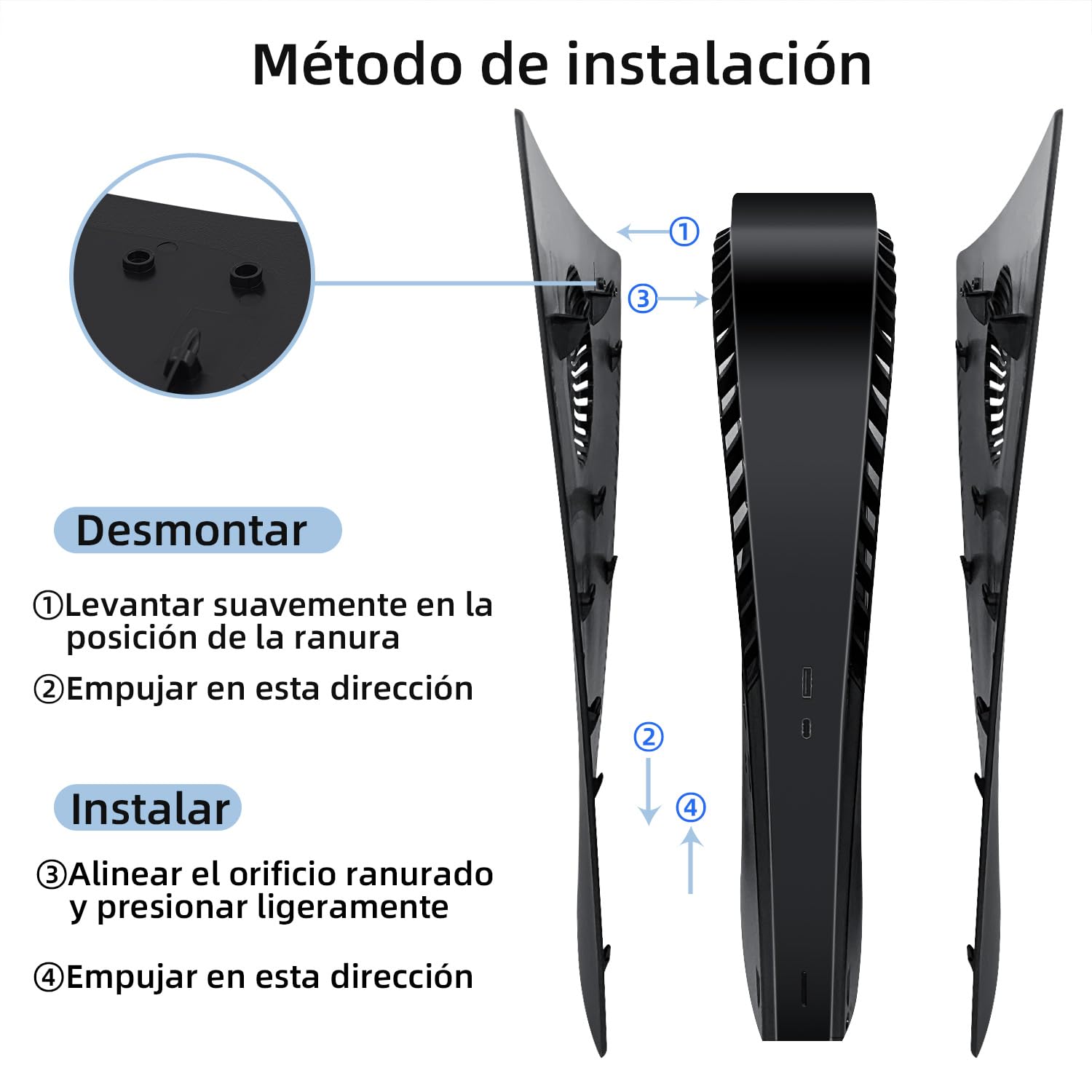 Mcbazel PS5 Consola de la Cubierta con Ranuras de Aire de refrigeración de reemplazo de la Placa Frontal para la Consola de PlayStation 5 Digital Edition- Negro(No para PS5 Slim)