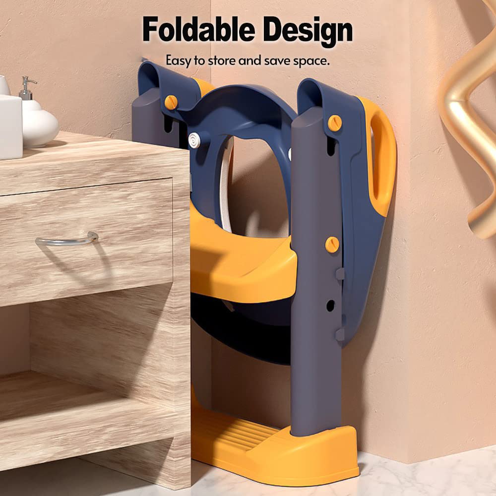 Wakects Sedile WC per Bambini con Splash Guard Anteriore, Riduttore WC Regolabile con Scaletta e Sgabello, Pad in PVC