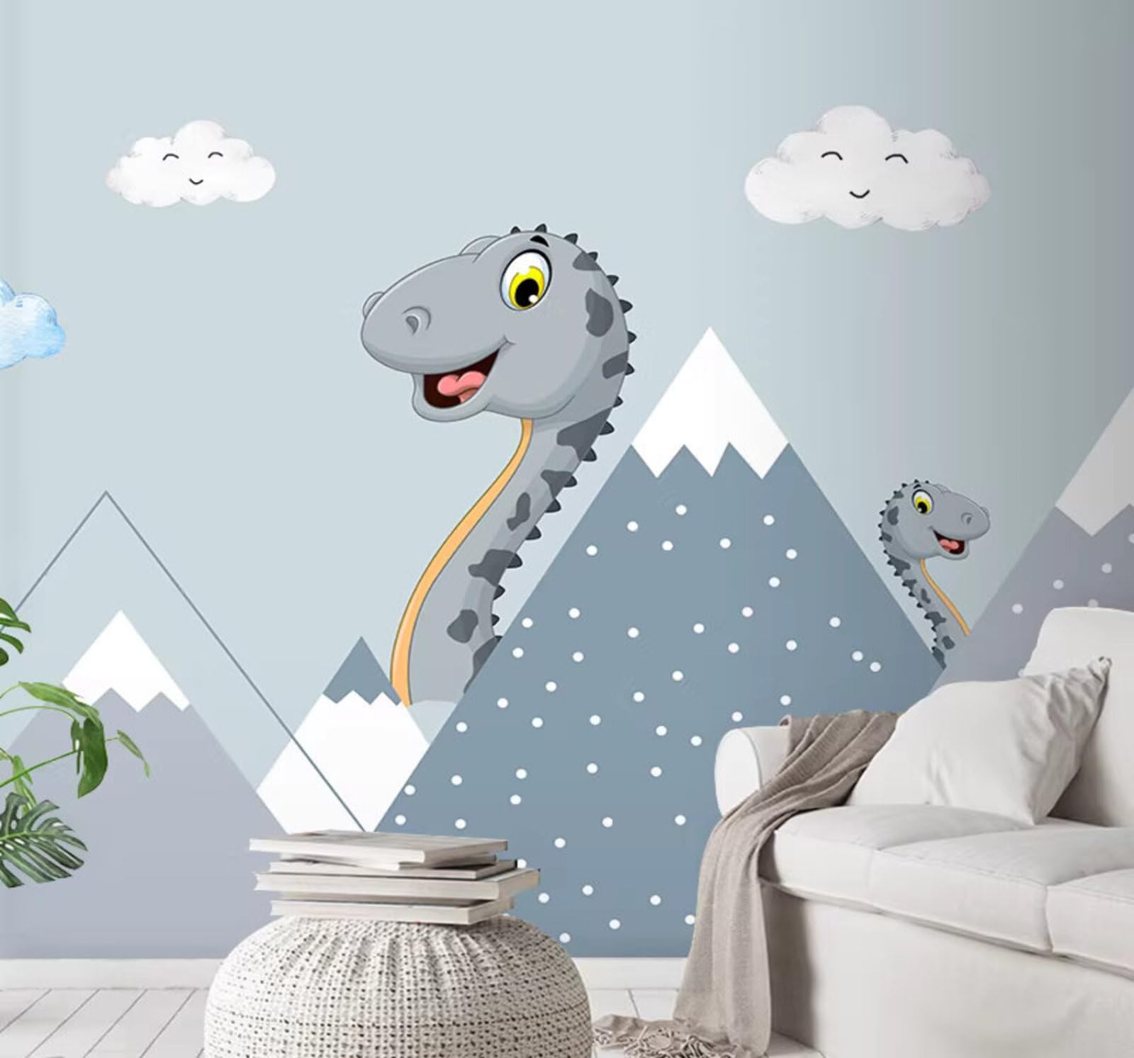 Cartoon Dinosaur Geometric Mountain Cloud 3D Wallpaper Easy Install Feature Office Living Room Sofa Bedroom TV Background Wall Decoration-430cm×300cm