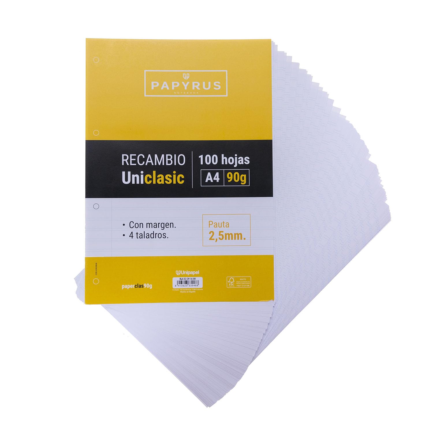 Unipapel Pauta 2.5 mm, 90 g Sheets with Margin, 4 Drills, Paper, Multicoloured, A4