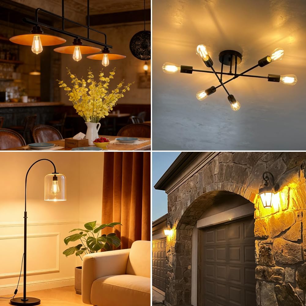 10Pack ST58 Shatterproof LED Edison Bulbs, Vintage Light Bulb 60W Equivalent - Dimmalbe 6W 800LM Warm White 2700K, Antique Decorative Filament Bulbs for Chandeliers, Pendants & Lamps.