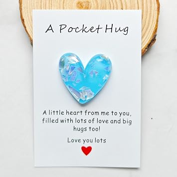 YOJO Pocket Hug Heart with Greeting Cards, Long Distance Relationship Gifts, Gifts for Boyfriend Girlfriend, I Love You Gift for Him Her Blue