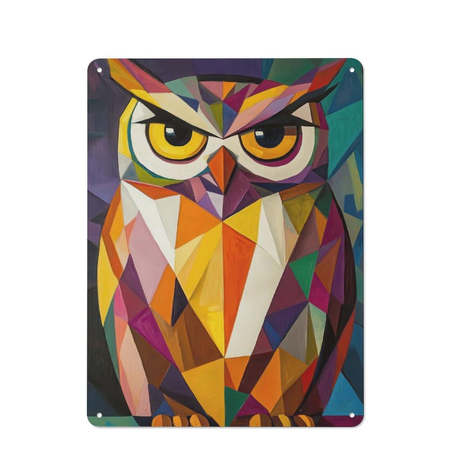 Country Country Metal Sign 40x30cm Featuring Geometric Owl Painting, Rustic Kitchen Decor for Cottage, Kitchen, Hallway Or Breakfast Nook