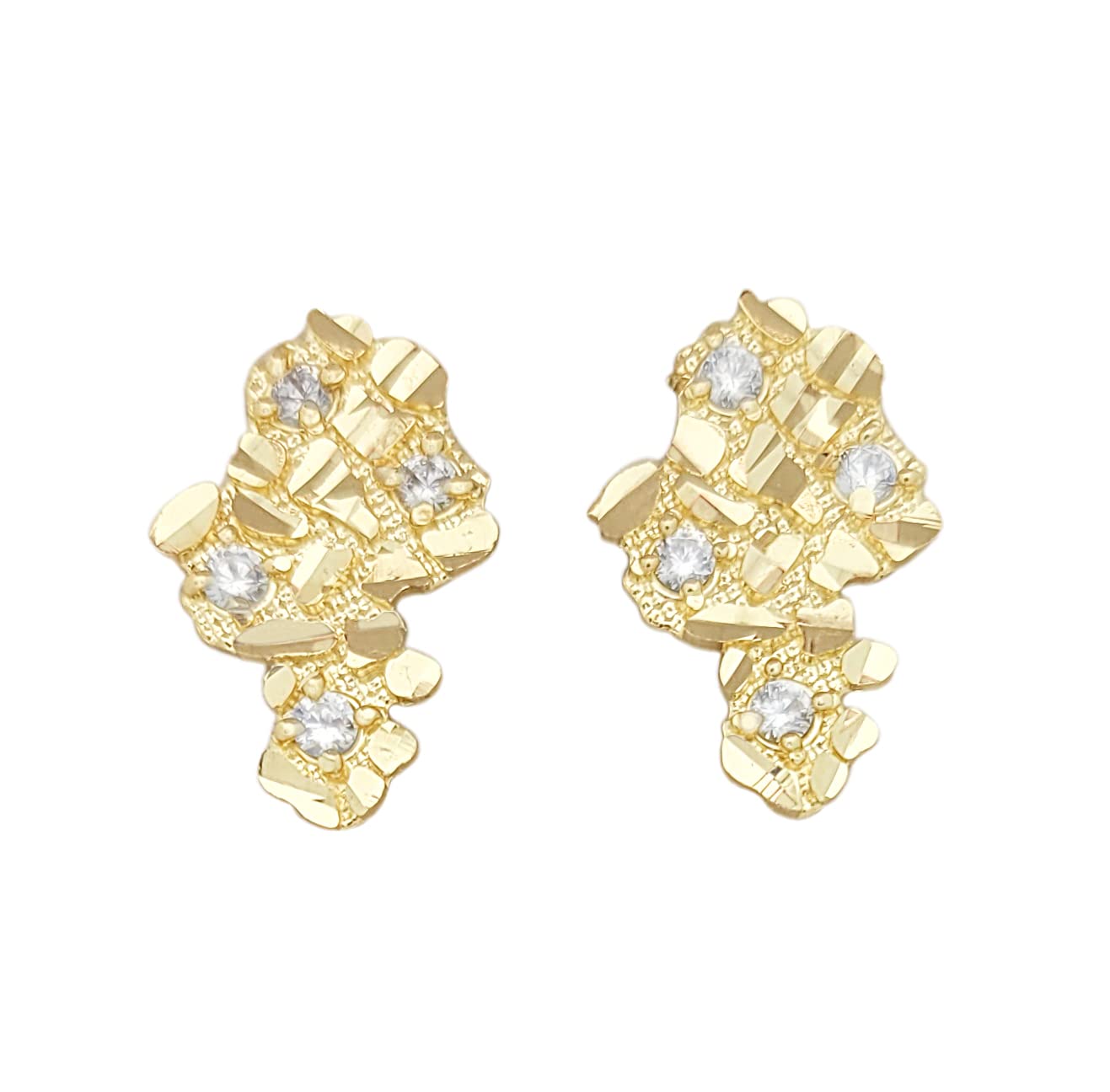 10k Yellow Gold Nugget Earrings For Men With CZ