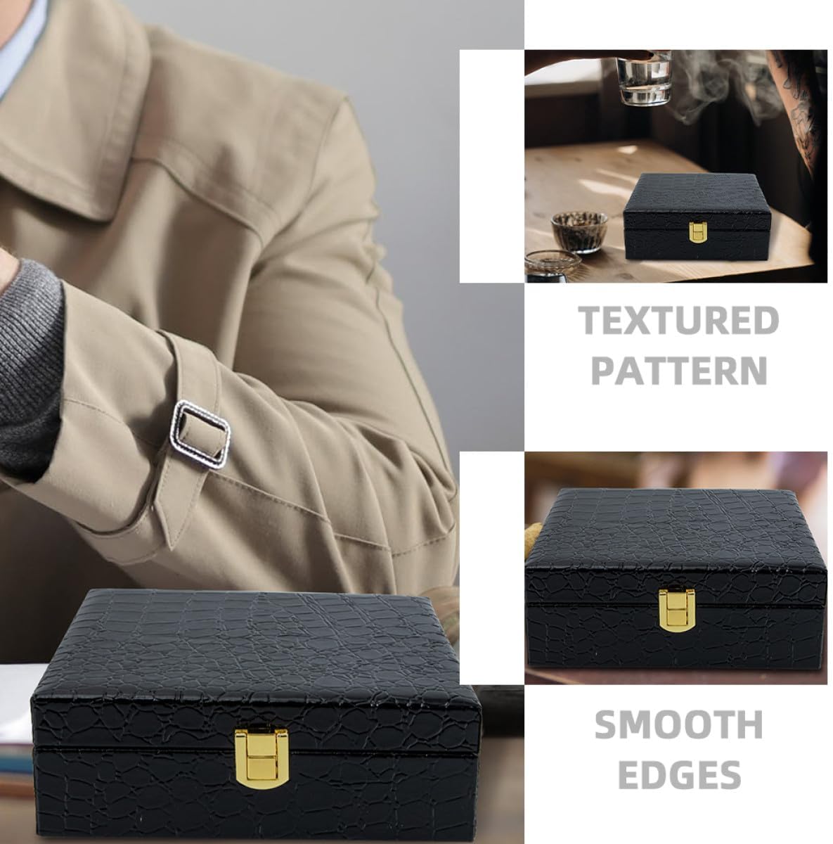 VICASKY 2pcs Compact Cigar Storage Box with Buckle Flip Cover Portable Faux Cigar Case for Travel and Outdoor Use 17x15x6.5cm
