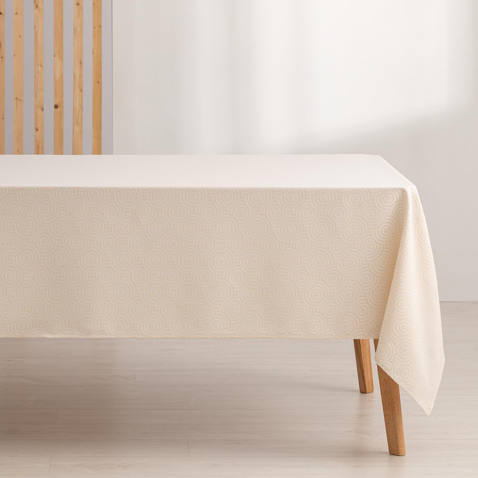 GAMUSI Stain Resistant Tablecloth Rectangular Jacquard Waterproof Table 140 x 240 cm, Fabric Touch, Ecru - Ring - Image 3