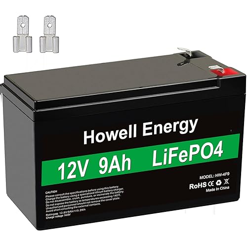 12V 9Ah Lithium LiFePO4 Battery, 5000 Deep Cycle Rechargeable 12 Volt 9.0 amp Replacement for Alarm System, UPS, 1290 6fm9 SLA Battery, Gate Opener, Solar, Ride on Toys, 15A BMS, F1 & F2 Terminals