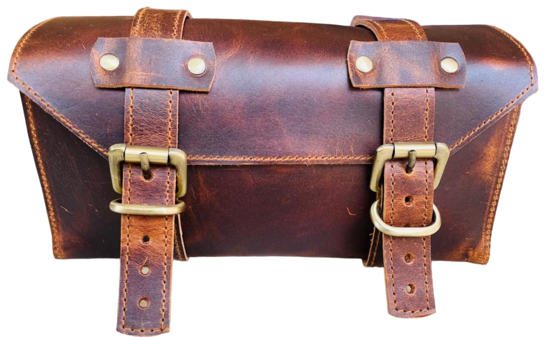 american blue Manubrio in pelle di bufalo Sella Borsa per moto Borsa per attrezzi per bicicletta Accessori da viaggio in pelle Borsa Forcella Accessori per biciclette Portabiciclette (Design no 2)