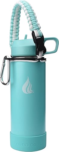 HYDRO CELL Botella de agua de acero inoxidable con sorbete y tapa ancha de boca (verde azulado de 18 onzas con funda inferior de silicona protectora