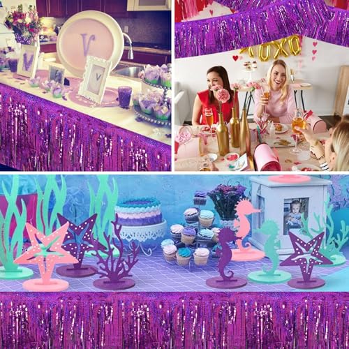 Image of BEISHIDA 3 Packs Metallic Foil Fringe Garland Laser Purple Wall Hanging Tinsel Fringe Banners for Car Floats Bridal Shower Wedding Birthday Easter Graduation Holiday Party Decoration(30 Feet)
