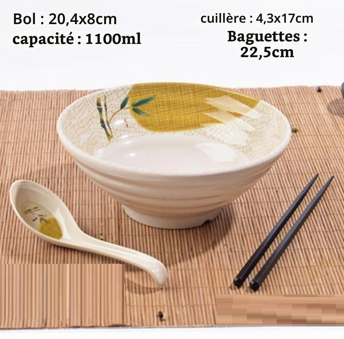 Bols Japonais En Ramen Lot De 6 (18 Pièces) , Capacité 1150 ML, Bol À Soupe Antidérapant De Avec Cuillère Et Baguettes, Bol À Céréales Multifonction Pour Pâtes, Fruits, Nouilles Et Salades,6pcs