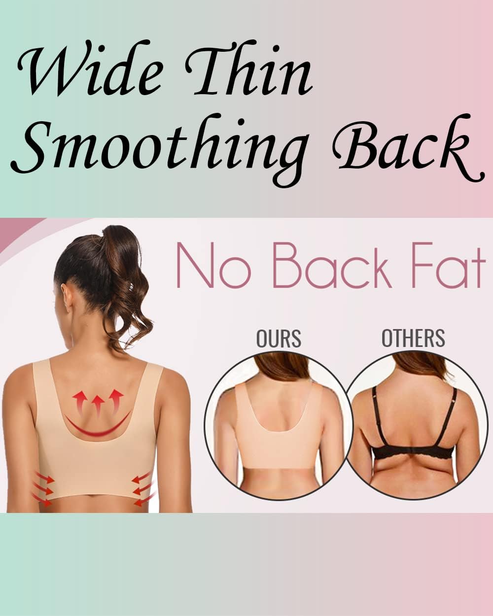 WOWENY Seamless Lace Mesh Bralettes Back Smoothing Bra Comfortable Wirefree Plus Size Everyday Bras for Women