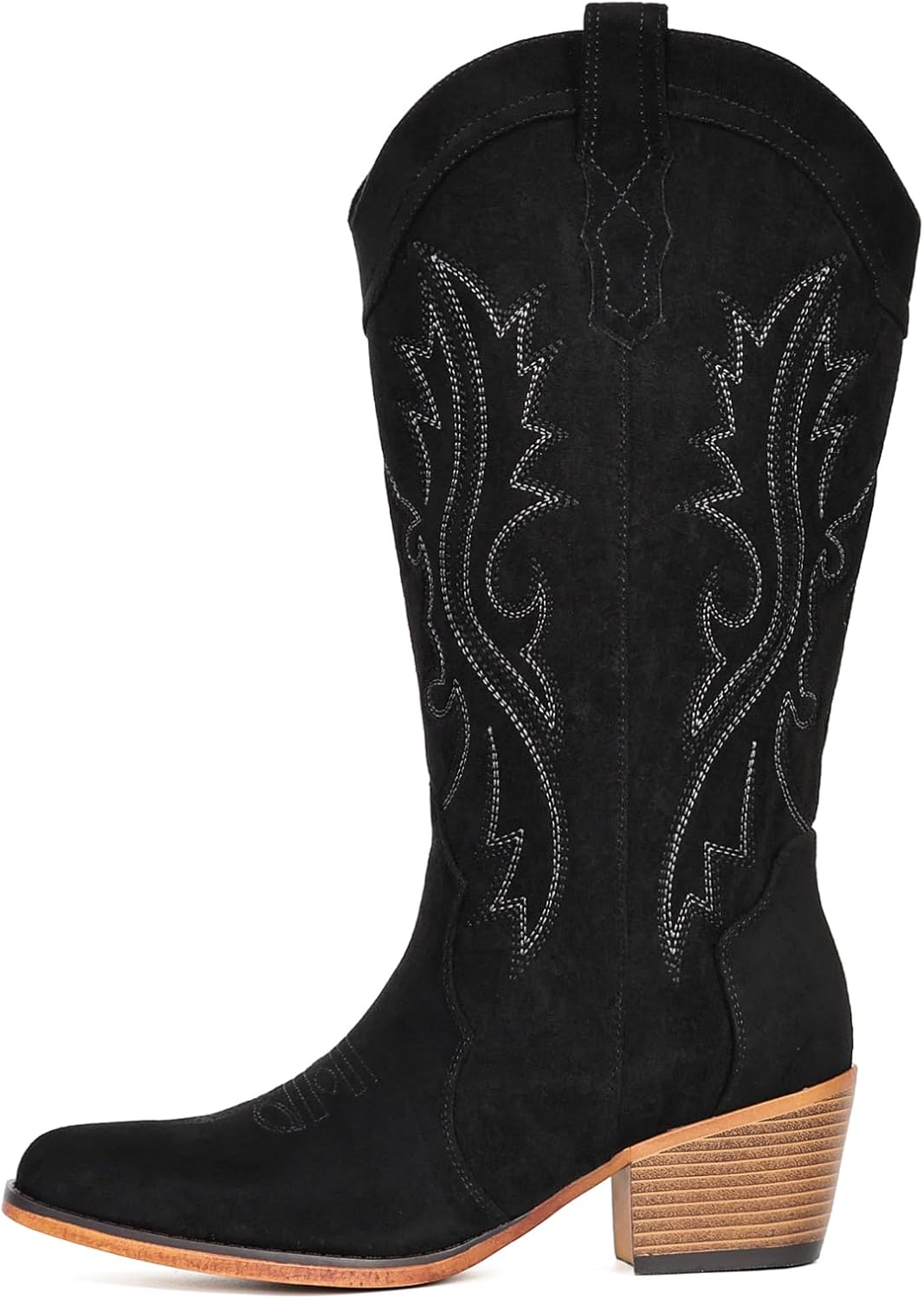 IUV Cowboy Boots For Women Western Cowgirl Boots with Chunky Heel Mid Calf Snip Toe Ideal for low insteps
